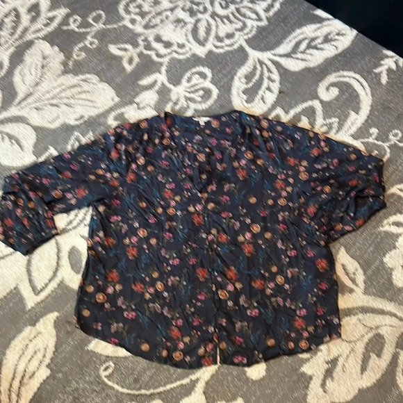 Lucky brand long sleeve blouse. Button front v neck. Silky feeling. - Picture 1 of 5